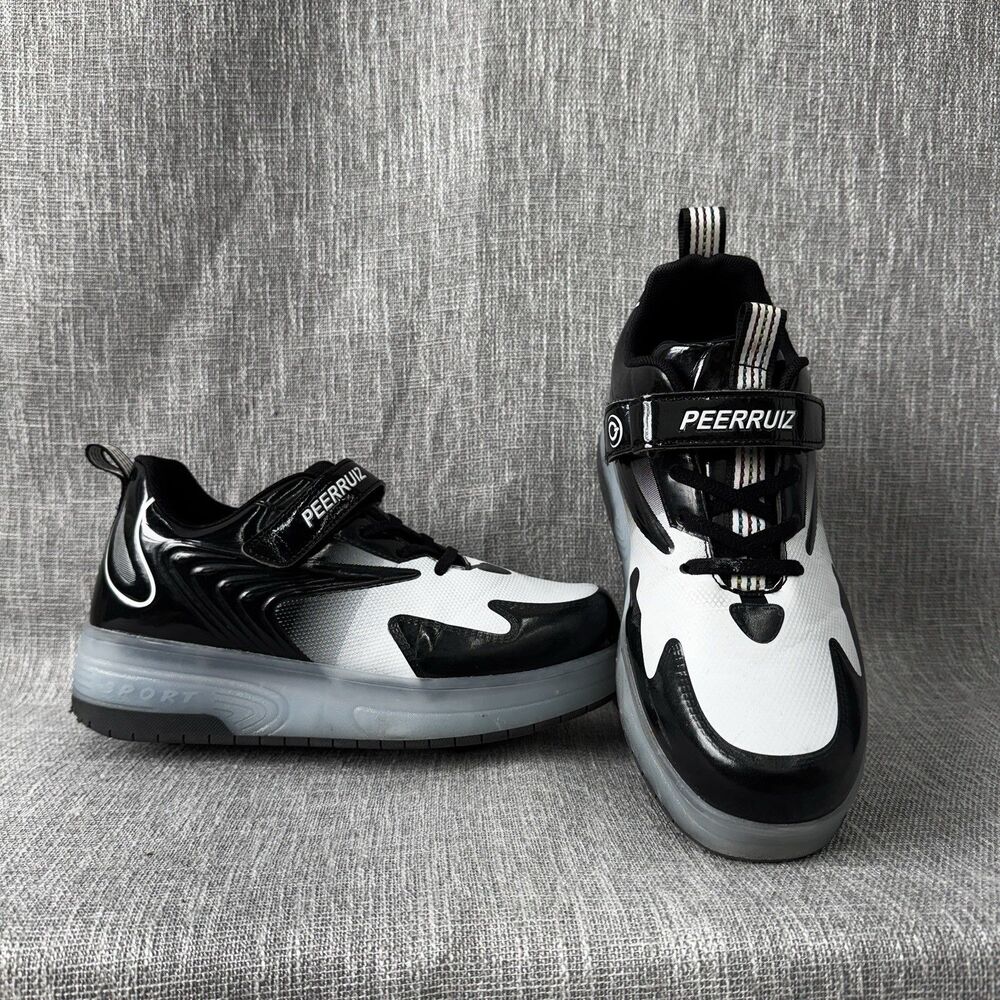 PEERRUIZ LED Light Up Roller Shoes Black White Size 41 Unisex Skate Sneakers